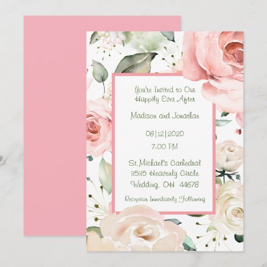 Rose Wasserfarbenfrohe Hochzeit Einladung (Vorne/Hinten)