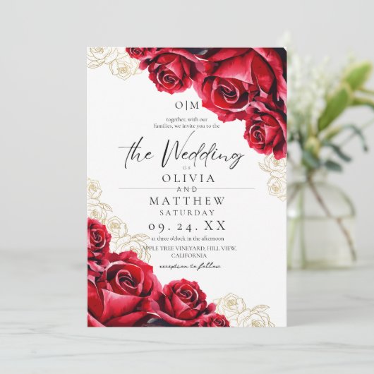 Rose Watercolor Einladung (Stehend Vorderseite)