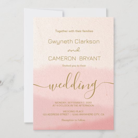 Rose Watercolor Gold Calligraphy Script Wedding Einladung (Vorderseite)