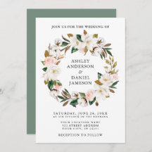 Rose Watercolor Magnolias Wreath Sage Green