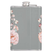 Rose Watercolor Personalisiert | Grau Flachmann (Rückseite)