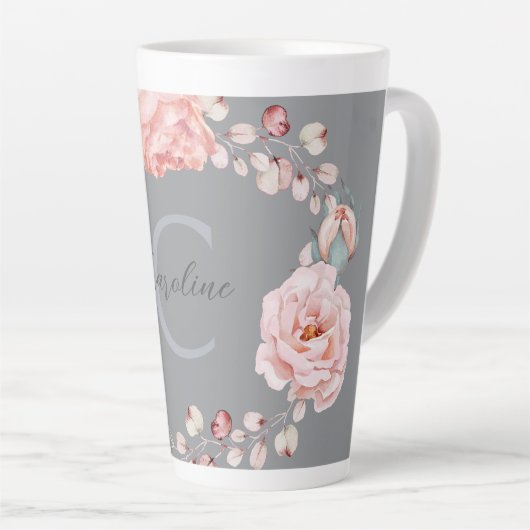 Rose Watercolor Personalisiert | Grau Milchtasse (Rechte Ecke)