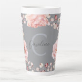 Rose Watercolor Personalisiert | Grau Milchtasse (Vorderseite)