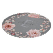 Rose Watercolor Personalisiert | Grau Schneidebrett (Ecke)