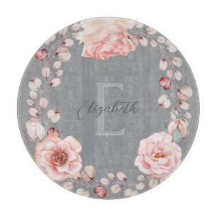 Rose Watercolor Personalisiert   Grau Schneidebrett