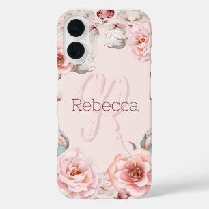 Rose Watercolor Personalisiert   Pink iPhone 16 Hülle