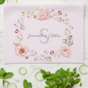 Rose Watercolor Personalisiert   Pink Geschirrtuch