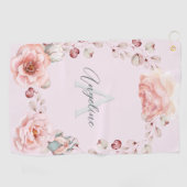 Rose Watercolor Personalisiert | Pink Golfhandtuch (Horizontal)