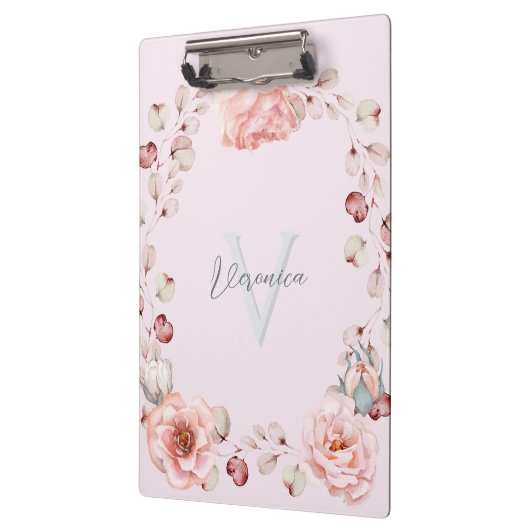 Rose Watercolor Personalisiert | Pink Klemmbrett (Links)