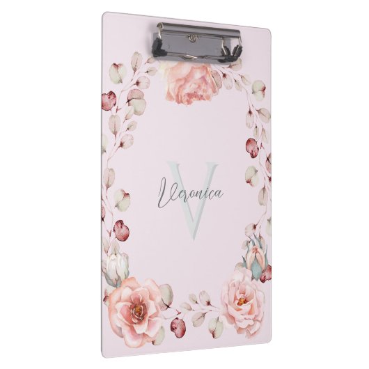 Rose Watercolor Personalisiert | Pink Klemmbrett (Rechts)