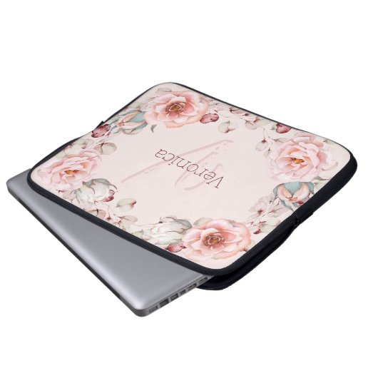 Rose Watercolor Personalisiert | Pink Laptopschutzhülle (Vorne Knopf)