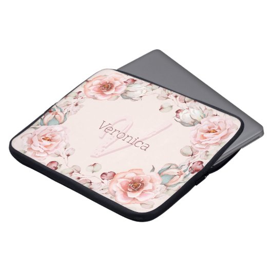 Rose Watercolor Personalisiert | Pink Laptopschutzhülle (Vorne Oben)