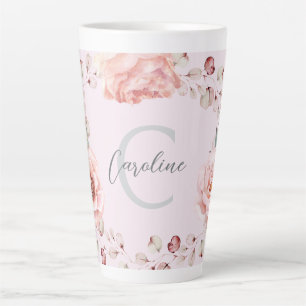 Rose Watercolor Personalisiert Pink Milchtasse