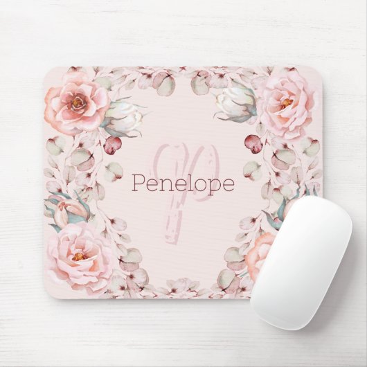 Rose Watercolor Personalisiert | Pink Mousepad (Mit Mouse)