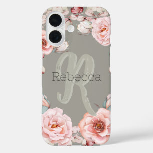 Rose Watercolor Personalisiert Sage Green iPhone 16 Hülle
