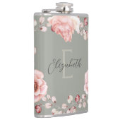 Rose Watercolor Personalisiert | Sage Green Flachmann (Rechts)