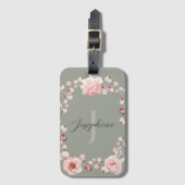 Rose Watercolor Personalisiert | Sage Green Gepäckanhänger (Vorderseite Vertikal)