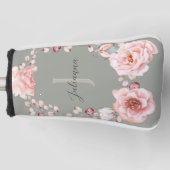 Rose Watercolor Personalisiert | Sage Green Golf Headcover (Vorderseite)