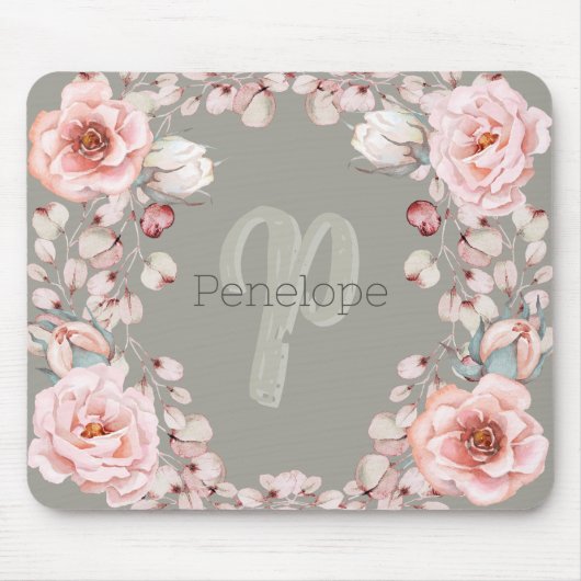 Rose Watercolor Personalisiert | Sage Green Mousepad (Vorne)