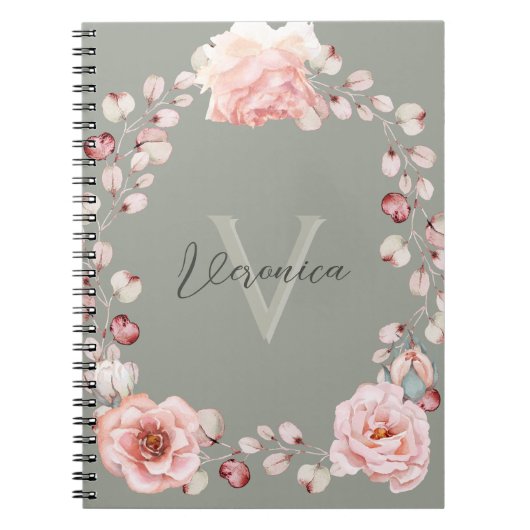 Rose Watercolor Personalisiert | Sage Green Notizblock (Vorderseite)