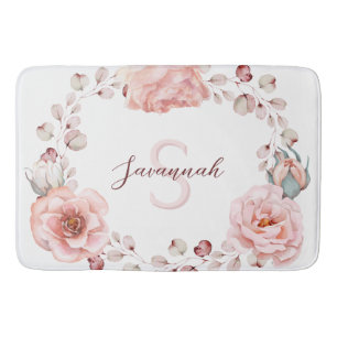 Rose Watercolor Personalisiert Weiß Badematte