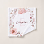 Rose Watercolor Personalisiert | Weiß Badhandtuch Set (Waschlappen)