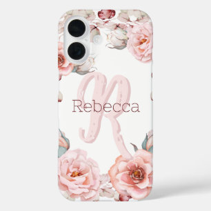 Rose Watercolor Personalisiert Weiß iPhone 16 Hülle