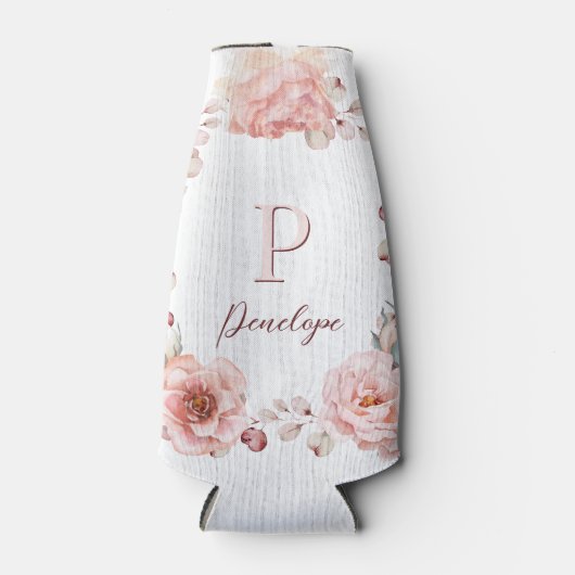 Rose Watercolor Personalisiert | Weiß Flaschenkühler (Vorderseite)