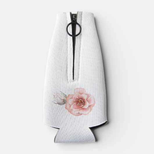 Rose Watercolor Personalisiert | Weiß Flaschenkühler (Rückseite)