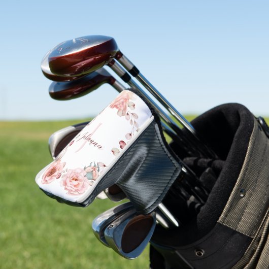 Rose Watercolor Personalisiert | Weiß Golf Headcover (In Situ)