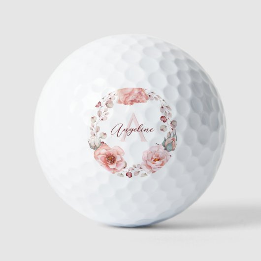 Rose Watercolor Personalisiert | Weiß Golfball (Vorderseite)