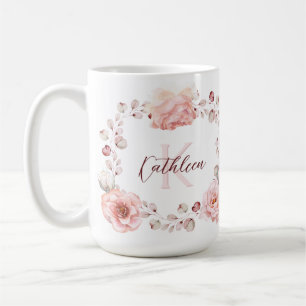 Rose Watercolor Personalisiert   Weiß Kaffeetasse