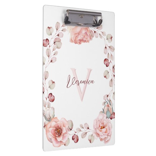 Rose Watercolor Personalisiert | Weiß Klemmbrett (Rechts)