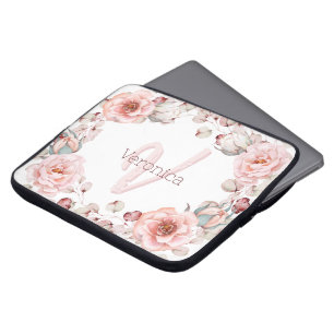 Rose Watercolor Personalisiert   Weiß Laptopschutzhülle