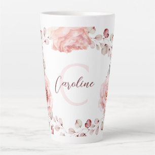 Rose Watercolor Personalisiert   Weiß Milchtasse