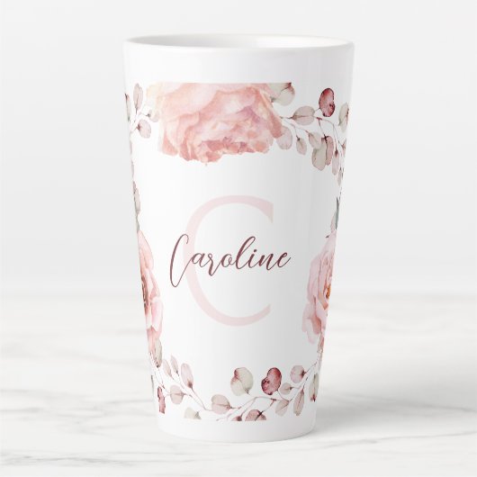 Rose Watercolor Personalisiert | Weiß Milchtasse (Vorderseite)