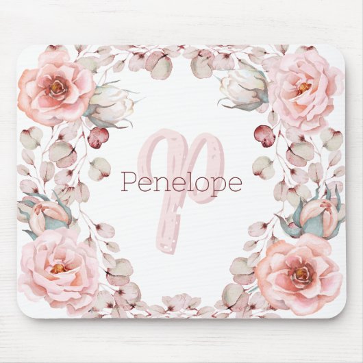 Rose Watercolor Personalisiert | Weiß Mousepad (Vorne)