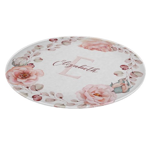 Rose Watercolor Personalisiert | Weiß Schneidebrett (Ecke)