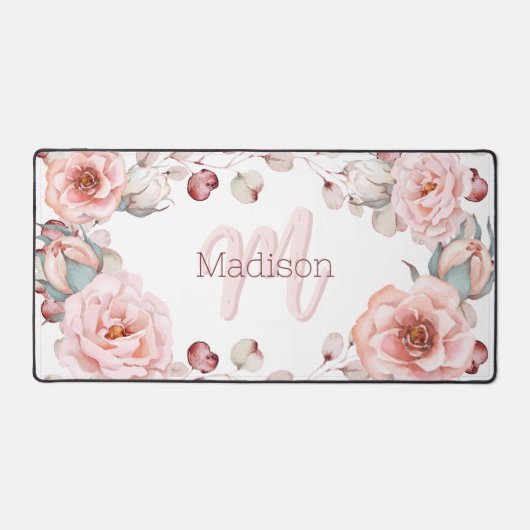 Rose Watercolor Personalisiert | Weiß Schreibtischunterlage (Vorderseite)