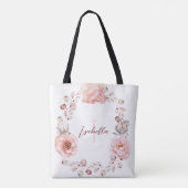 Rose Watercolor Personalisiert | Weiß Tasche (Rückseite)