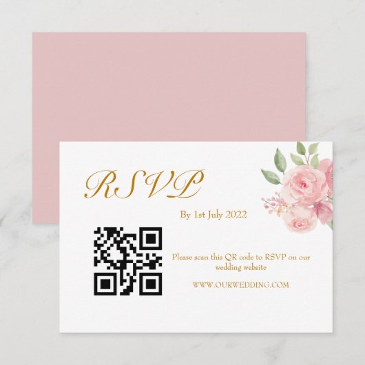 ROSE Watercolor QR-Code RSVP Karte (Vorne/Hinten)