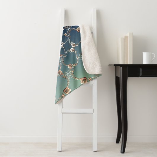 Rose Web on Gradient Blue Sherpa Blanket Sherpadecke (Beispiel)