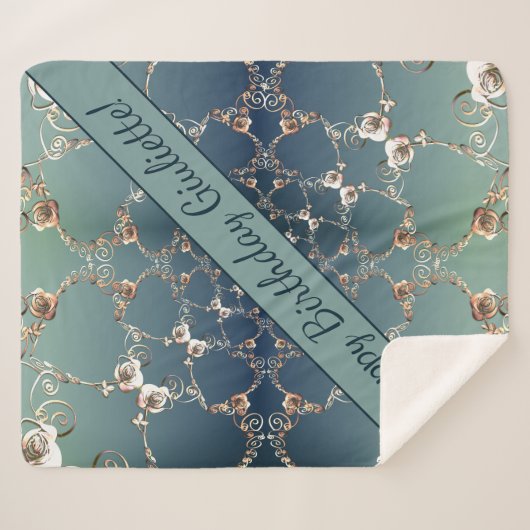 Rose Web on Gradient Blue Sherpa Blanket Sherpadecke (Vorderseite (Horizontal))