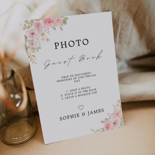 Rose Wedding Foto Gästebuchunterschrift, Einladung