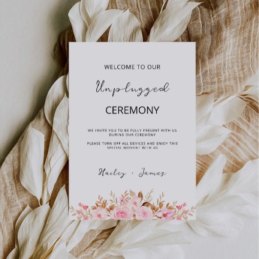 Rose Wedding Unplugged Ceremony Sign, Einladung