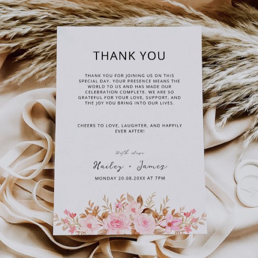 Rose Wedding Vielen Dank Napkin Note Menu Menükarte