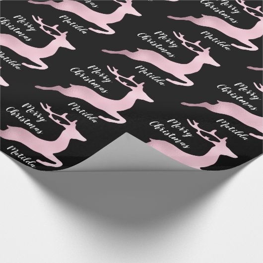Rose Weihnachtsrentiermuster personalisiert Geschenkpapier (Ecke)