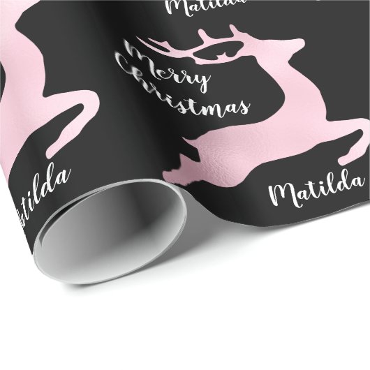 Rose Weihnachtsrentiermuster personalisiert Geschenkpapier (Rolleneckpunkt)