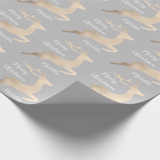 Rose Weihnachtsrentiermuster personalisiert Geschenkpapier (Ecke)