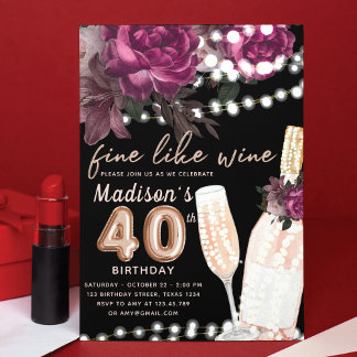 Rose Wein Luxus 40. Geburtstag Einladung